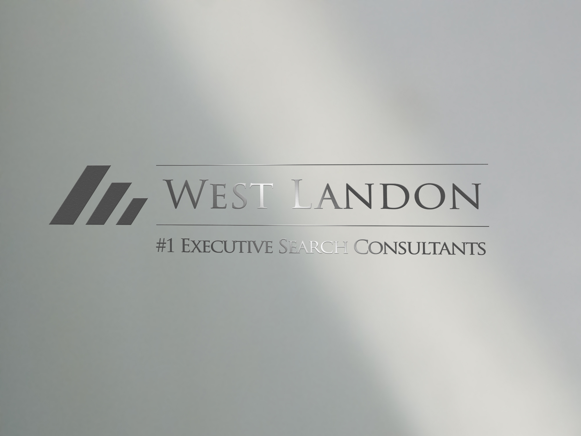 West Landon brand logo and tagline with glimmer light on wall.