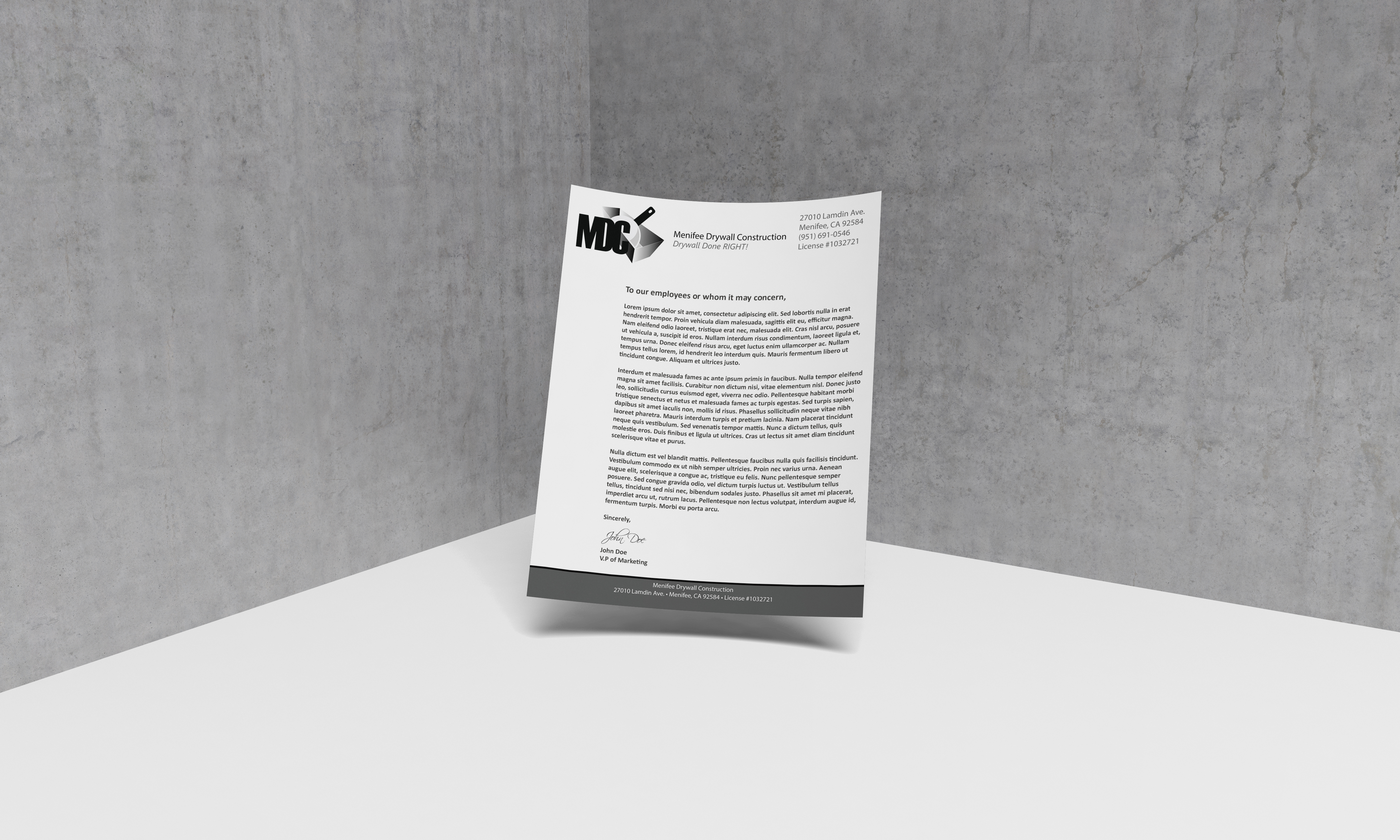 MDC floating letterhead design with shadows